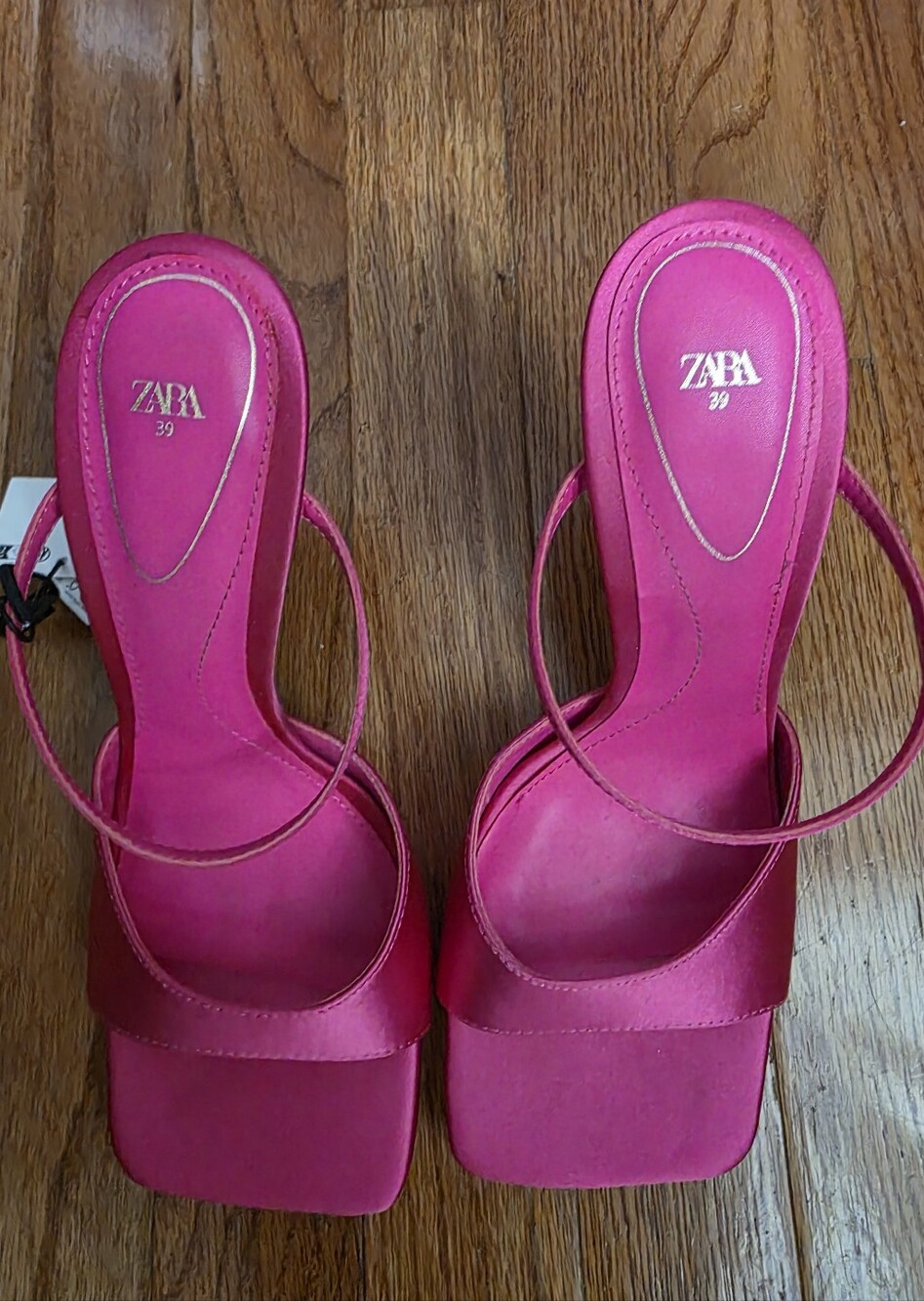 NWT Zara Hot Pink Satin High Heel Sandals - Women Size 8/39 - Picture 2 of 4